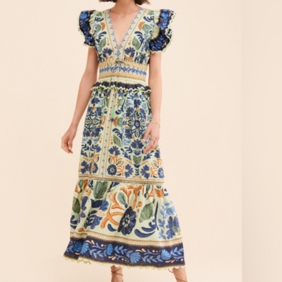 NWT FARM Rio Ocean Green Floral Tapestry Maxi Dress Boho XS - Picture 6 of 6